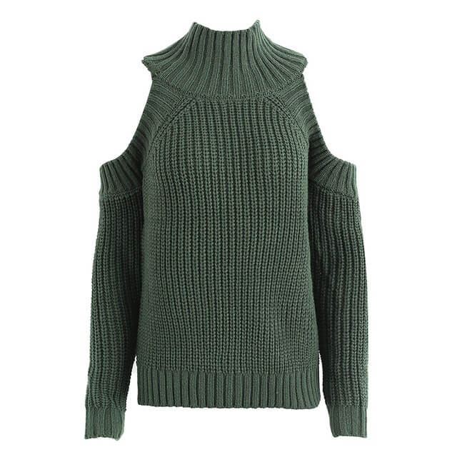 Cold Shoulder Knitted Soild Sweater