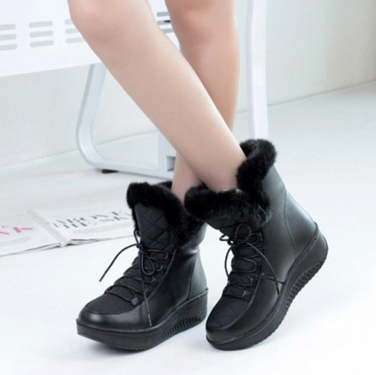 Warm Fur Leather Flat Ankle Boots