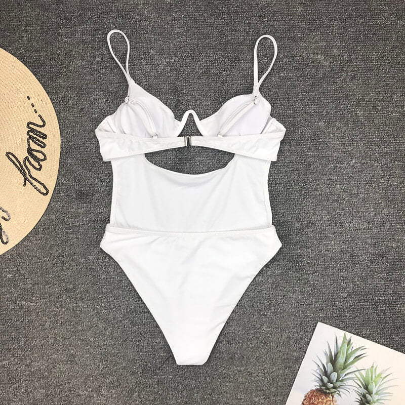 White Cutout Low Back High Cut Swimsuits