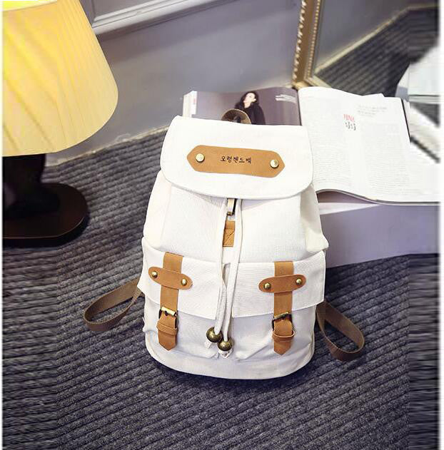 Belt Fastener Solid Color Canvas Backpack School Bag - Meet Yours Fashion - 4