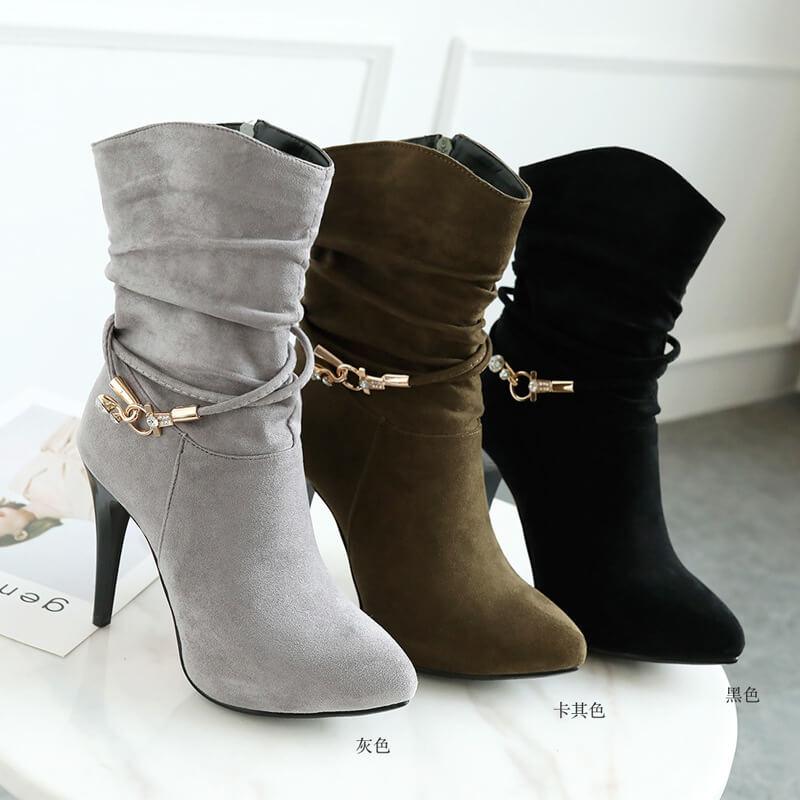 High Heel Pointed Toe Suede Calf Boots
