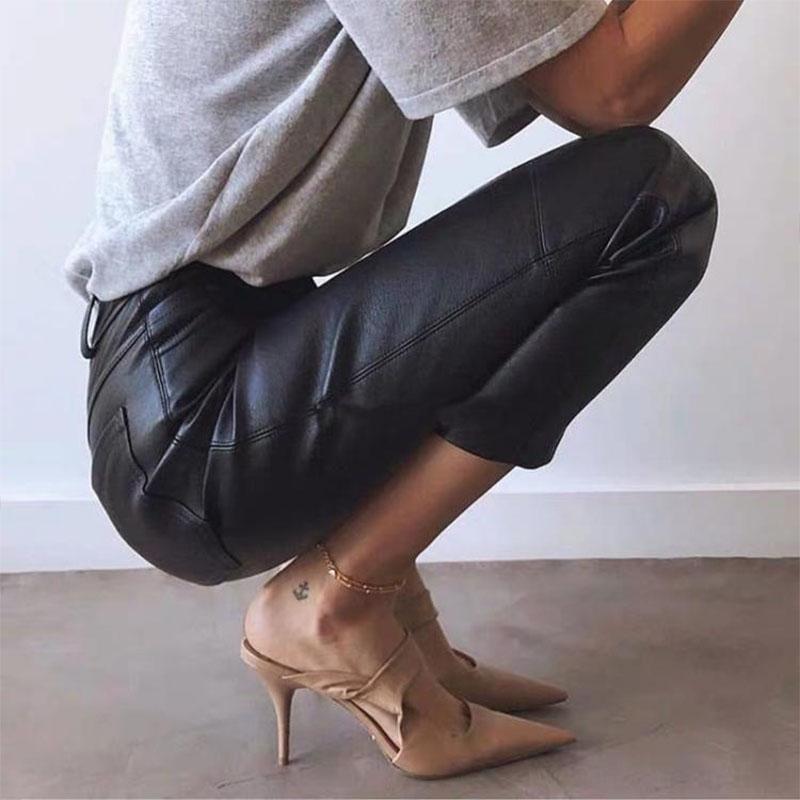 Sexy Leather Pointed Toe Plain Mules