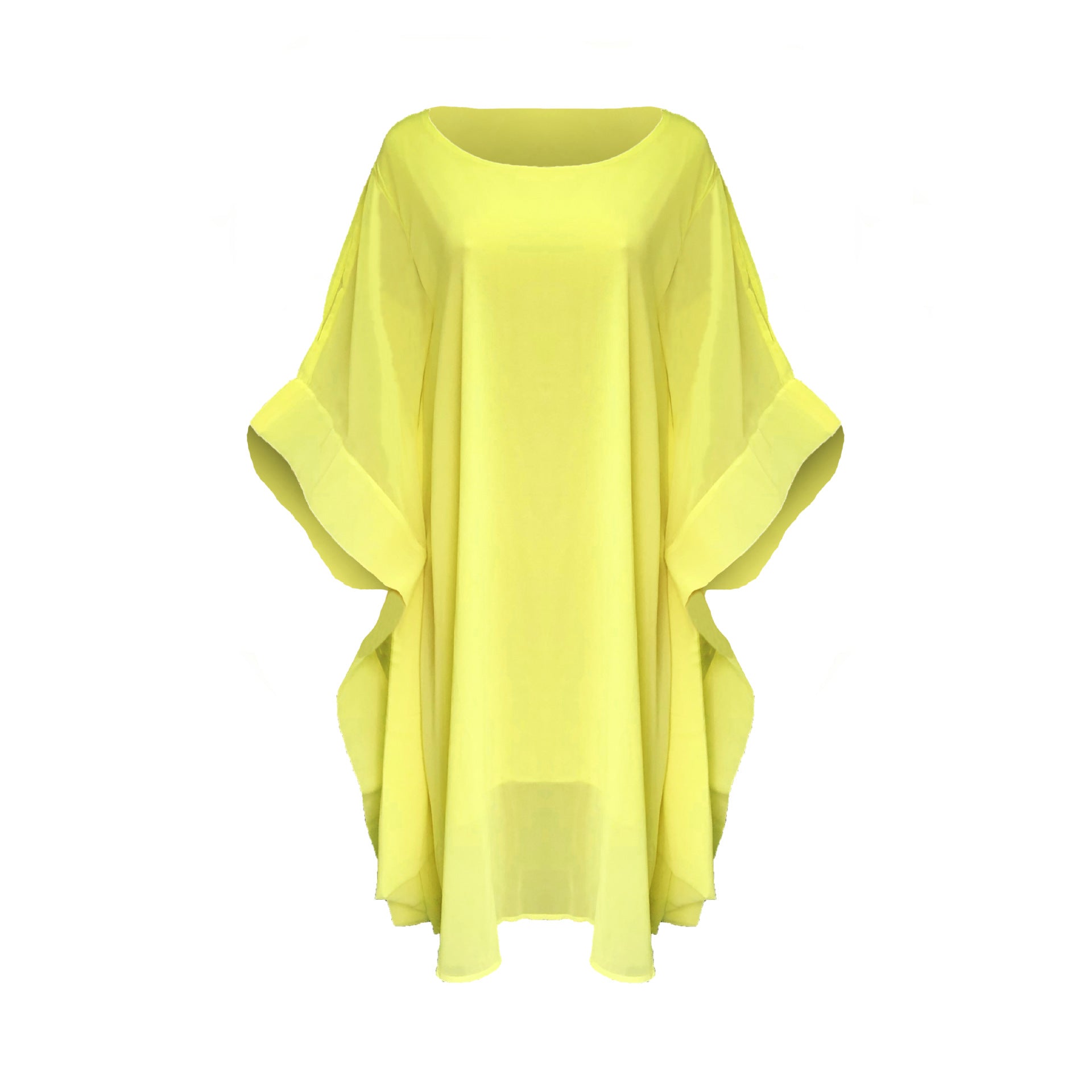 Bare Shoulder Solid Color Butterfly Sleeves Women Loose Knee-length Chiffon Dress