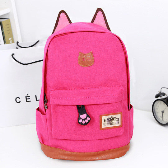 Cute Cat Ears Solid Color School Backpack Canvas Bag - Meet Yours Fashion - 8