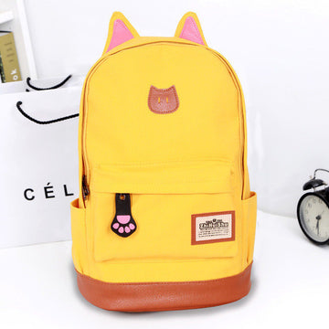 Cute Cat Ears Solid Color School Backpack Canvas Bag - Meet Yours Fashion - 1