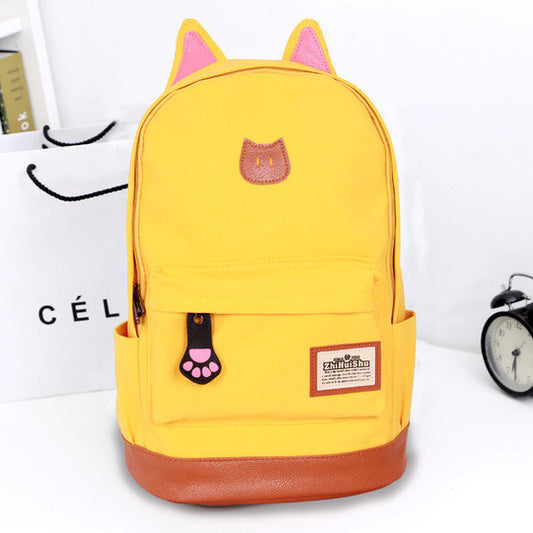 Cute Cat Ears Solid Color School Backpack Canvas Bag