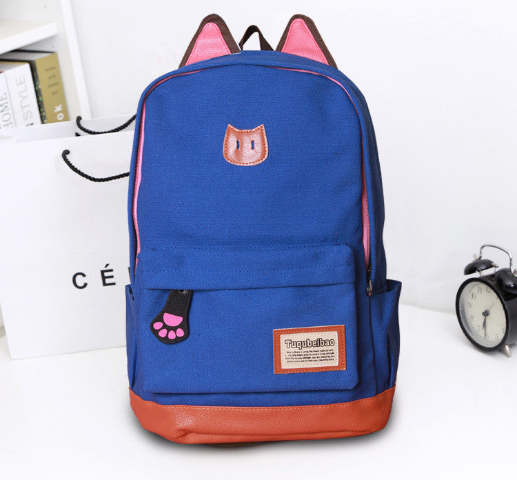 Cute Cat Ears Solid Color School Backpack Canvas Bag - Meet Yours Fashion - 5