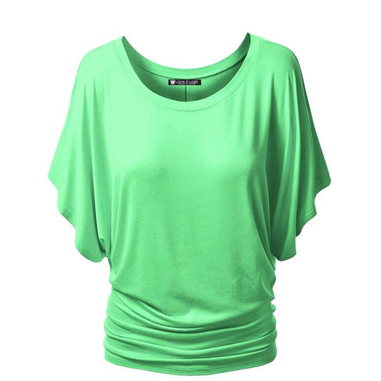 Clearance Scoop Pure Color Short Bat-wing Sleeves Loose T-shirt