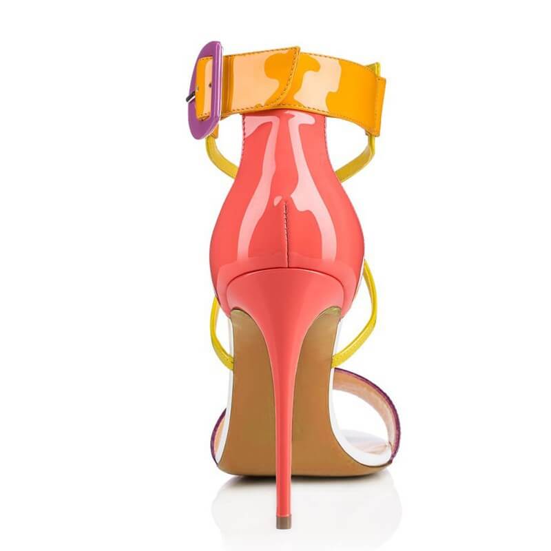 Leather Open Toe Candy Color High Heel Sandals