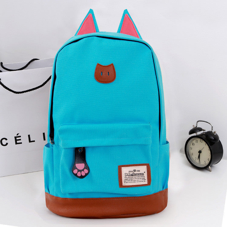Cute Cat Ears Solid Color School Backpack Canvas Bag - Meet Yours Fashion - 6