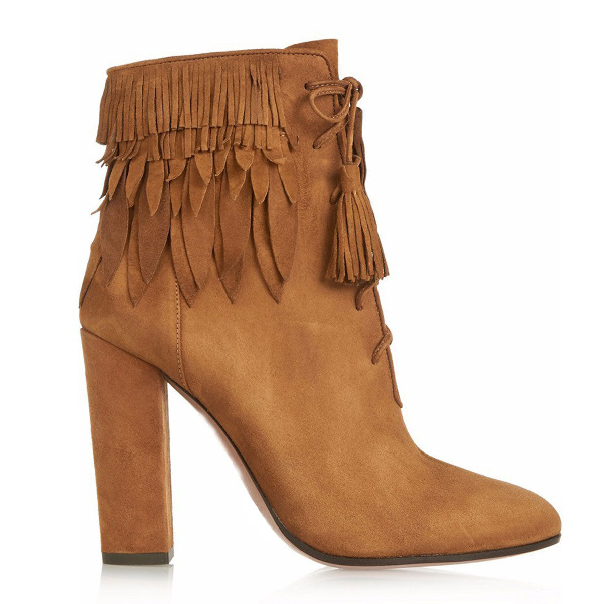Tassels Pointed Toe High Chunky Heel Ankle Boots