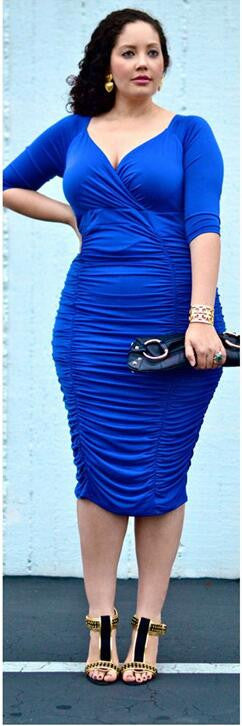 Plus Size Pure Color Drape Wrap Knee-length Dress