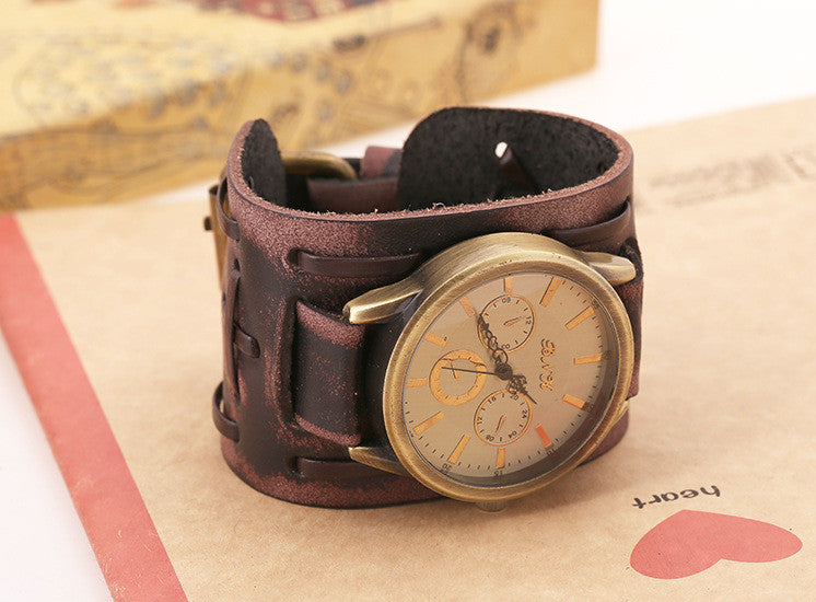 Punk Style Leather Woven Bracelet Watch