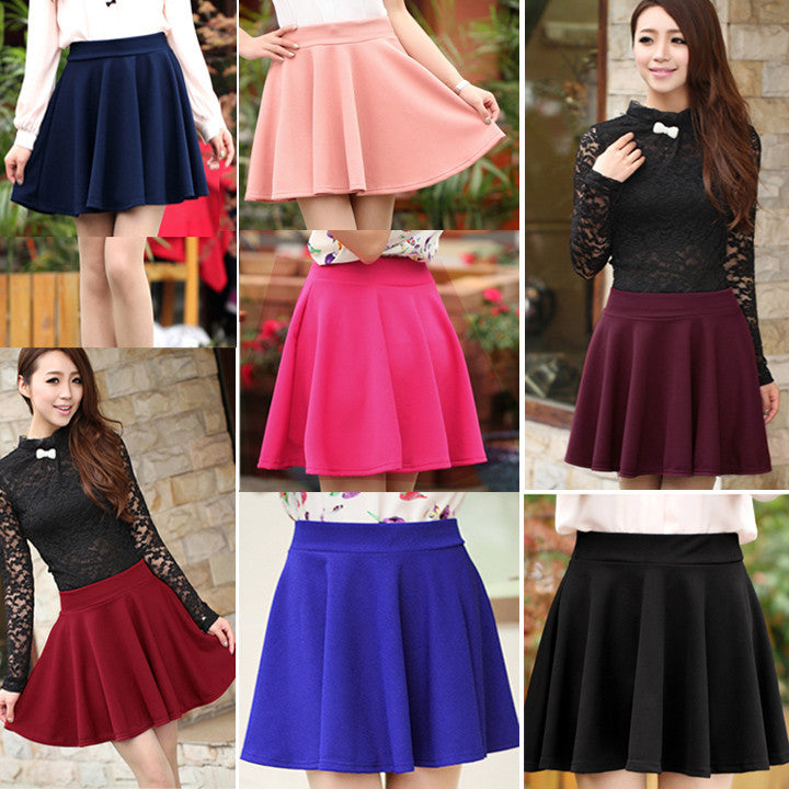 Candy Color Stretch Skater Flared Pleated Mini Skirt - MeetYoursFashion - 5