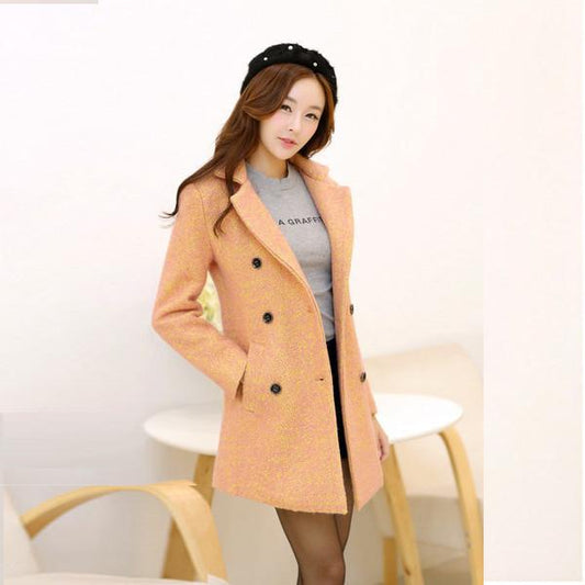 Turn Down Collar Double Breasted Long Woolen Coat