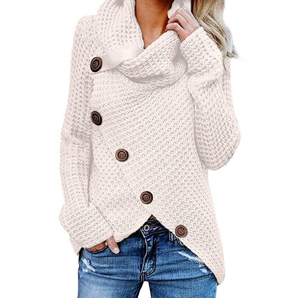 Asymmetric Turtleneck Casual Cozy Women Wrap Sweater