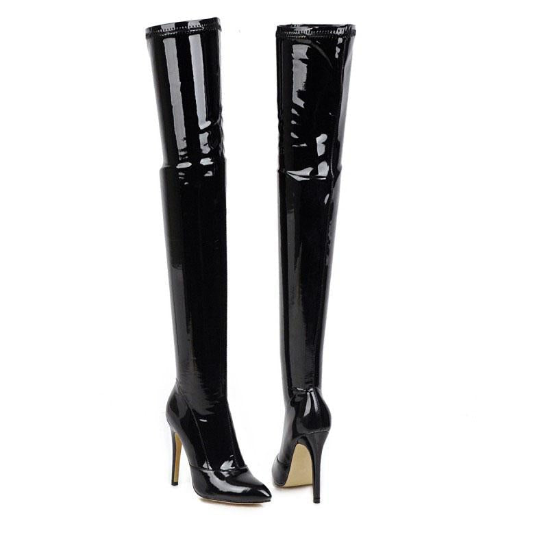 Sexy Leather Pointe Toe High Heel Thigh High Boots