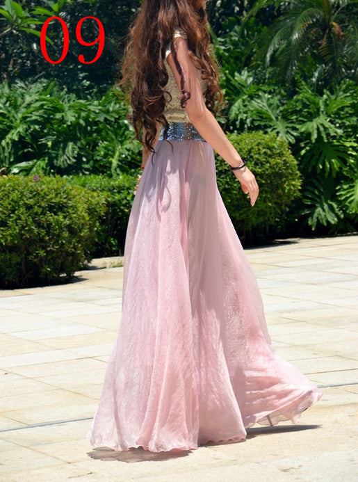 Bohemian Flared Pleated Pure Color Slim Floor Maxi Skirt - Meet Yours Fashion - 5