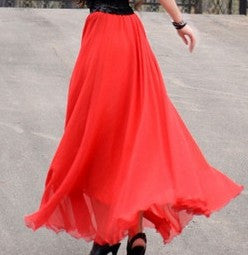 Bohemian Flared Pleated Pure Color Slim Floor Maxi Skirt - Meet Yours Fashion - 4