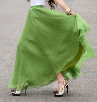 Bohemian Flared Pleated Pure Color Slim Floor Maxi Skirt - Meet Yours Fashion - 9