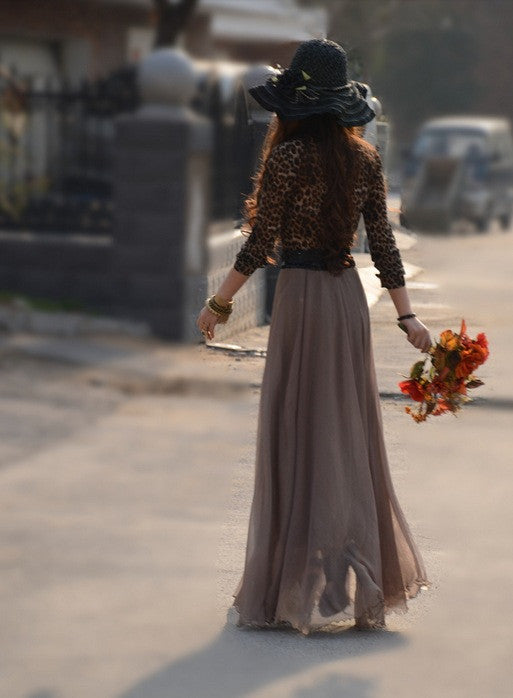 Bohemian Flared Pleated Pure Color Slim Floor Maxi Skirt - Meet Yours Fashion - 11