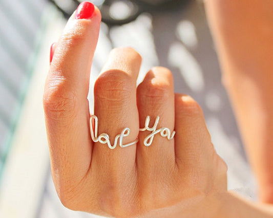 Fashionable Handwork Letter LOVE YOU Heart Rings