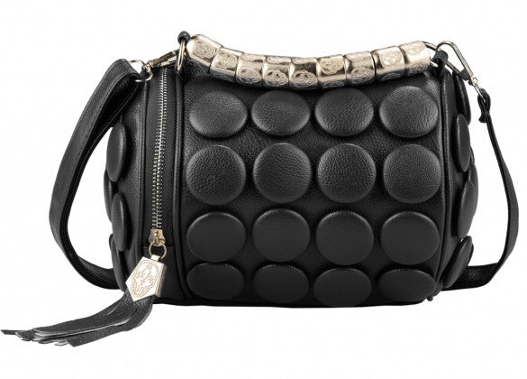 Women's Cylinder Tassel Buttons Bucket Shoulder Bag Hand Bag Zipper