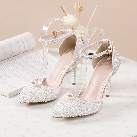 Handcrafted Pearl Pointed-toe High Heel Sandals