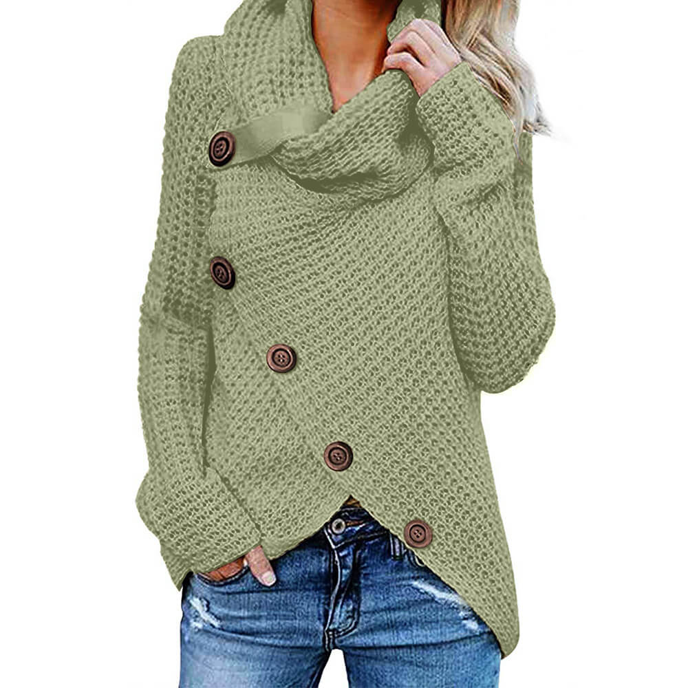 Asymmetric Turtleneck Casual Cozy Women Wrap Sweater