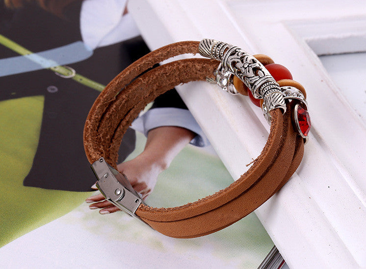 Unique Beaded Multilayer Leather Bracelet