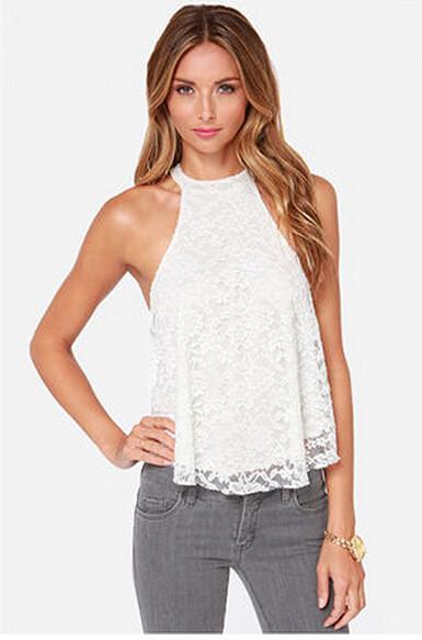 Halter Lace Sleeveless Backless Hollow Sexy Vest - Meet Yours Fashion - 6