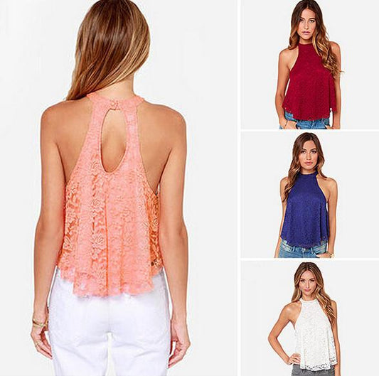 Halter Lace Sleeveless Backless Hollow Sexy Vest