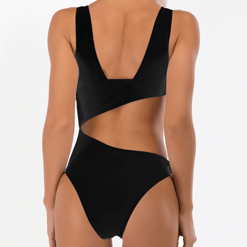 Simple Plain Cutout Backless High Cut Swimsuits