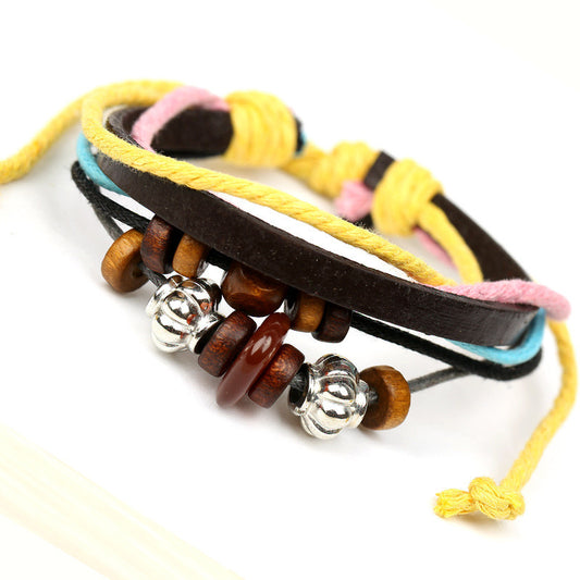 Colorful Beaded Leather Multilayer Bracelet