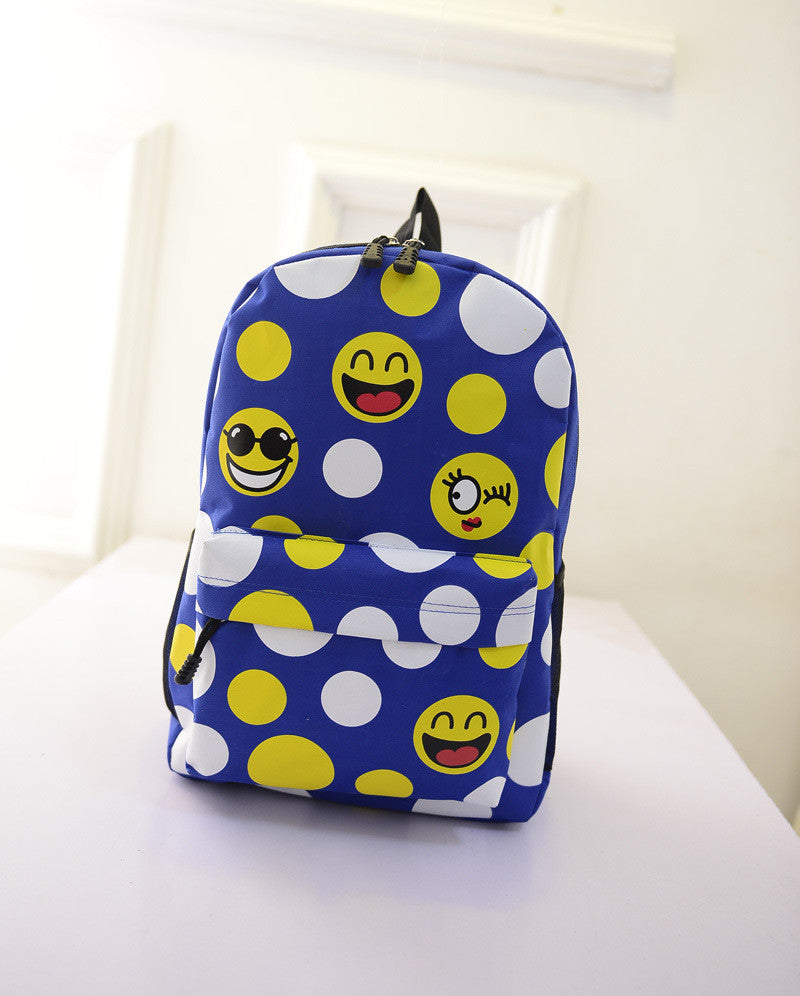 Leisure Smiling Face Emoji Print Female Canvas Backpack Bag