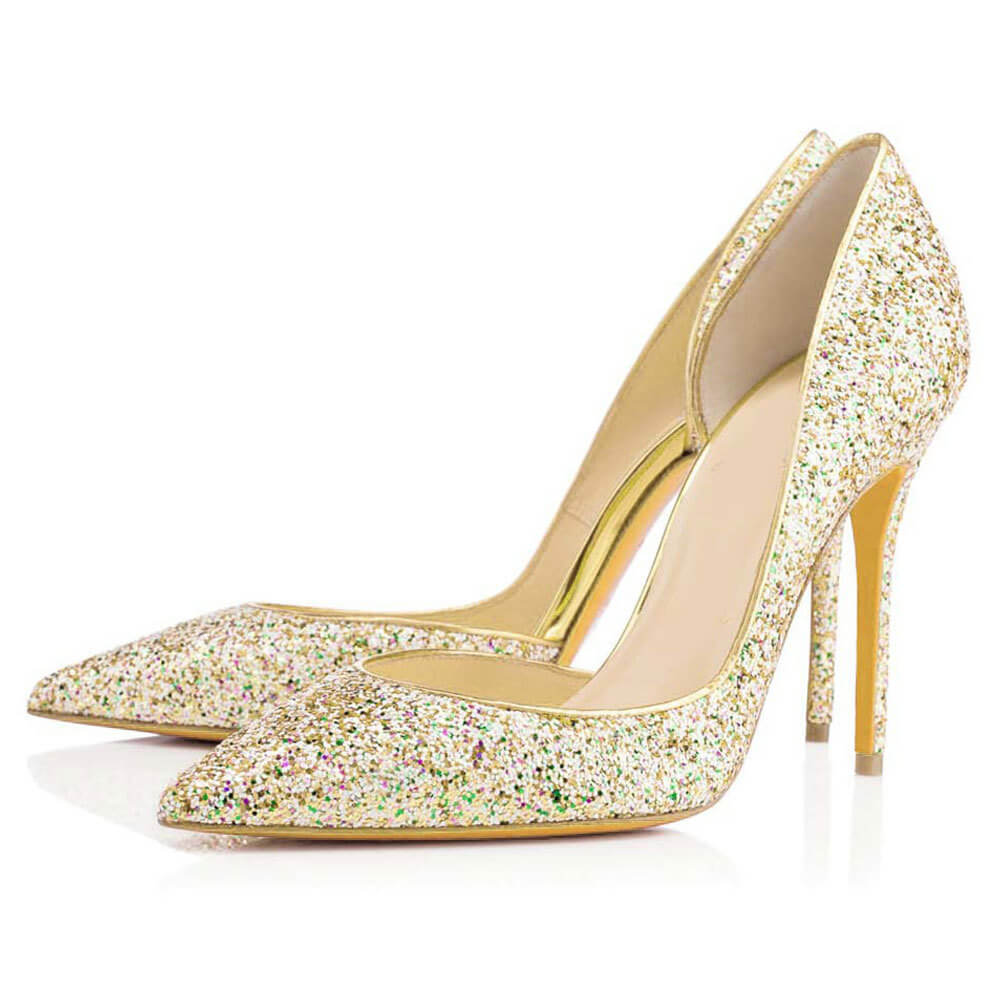 Point Toe Leather Sexy Glitter Close Toe Pumps