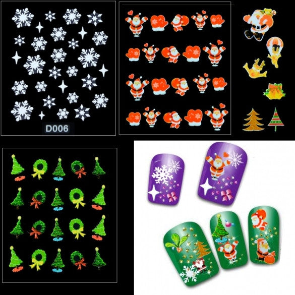 12 Sheets Christmas Snowflakes Santa Trees Design Nail Art Stickers Decals