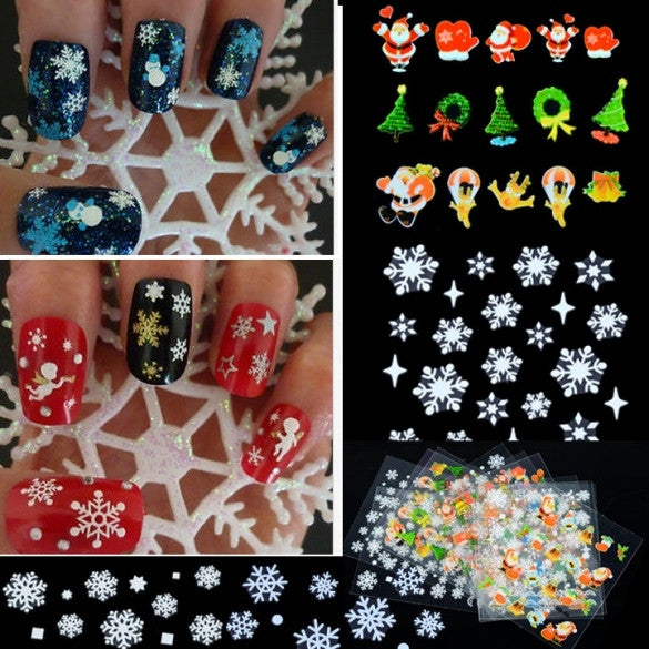 12 Sheets Christmas Snowflakes Santa Trees Design Nail Art Stickers Decals