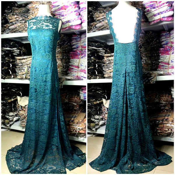 Elegant Women's Green Backless Lace Party Cocktail Long Dress - MeetYoursFashion - 6