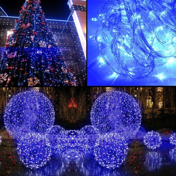 10M 100 LED Blue Lights Decorative Christmas Party Festival Twinkle String Lamp Bulb With Tail Plug 220V EU