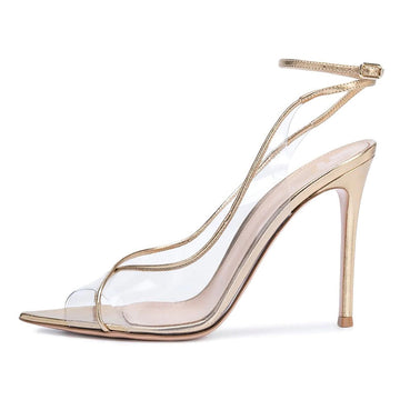Fashion Large Pointed Thin High Heel Transparent PVC Open Heel Buckle Sandals
