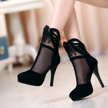 Fashion Lace Mesh Hollow High-Heeled Boots