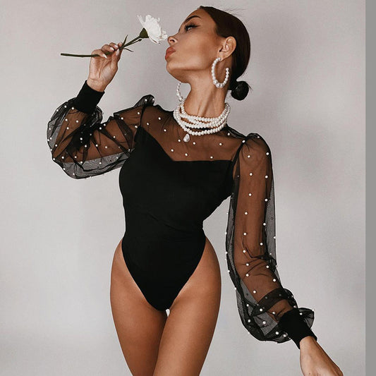 Mesh Stitched Long Sleeve Jumpsuit