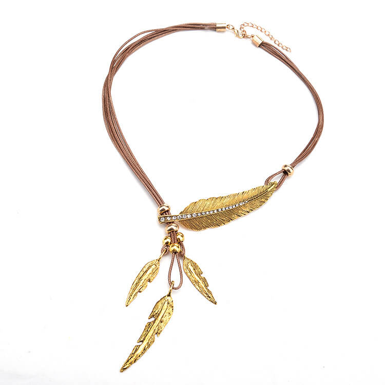 Fashion fan personality exaggeration leather rope leaves Tassel Necklace accessories