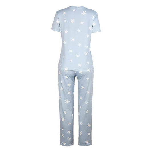 Pajamas Print Bandage Loose Short Sleeve Blouse Pants Sets