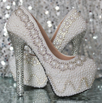 Pearl Rhinestone Super High Heel Wedding Shoes