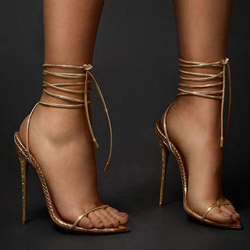 Gold snake strap stiletto sandals