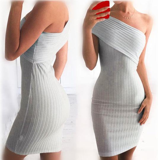 Clearance Sexy One Shoulder Bodycon Short Dress