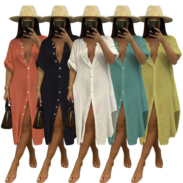 Blouse Women's Sexy Slub Lined Casual Beach Dress