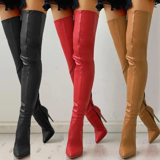 Pointed Side Zipper alim High Heel Large Over Knee Boots